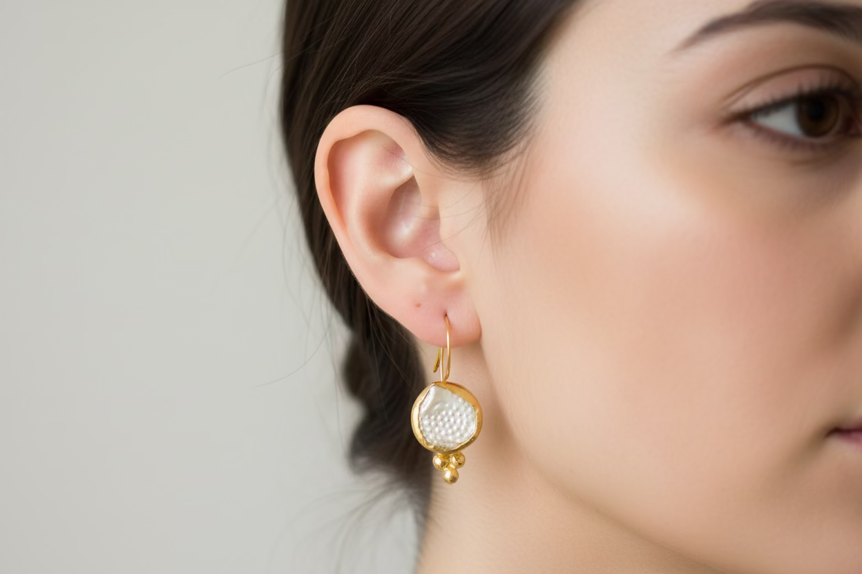 Mother of Pearl Round Drop Earrings