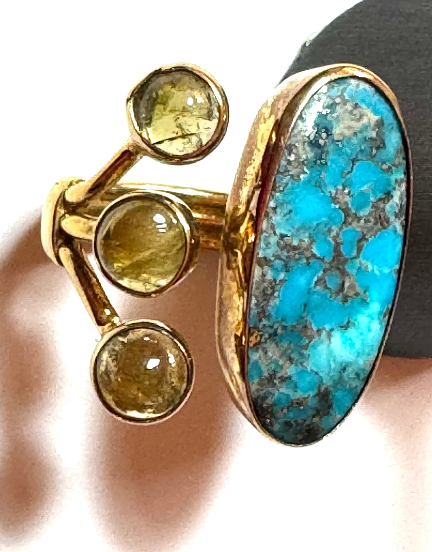 Yellow Gold Vermeil Adjustable Turquoise & Citrine Ring