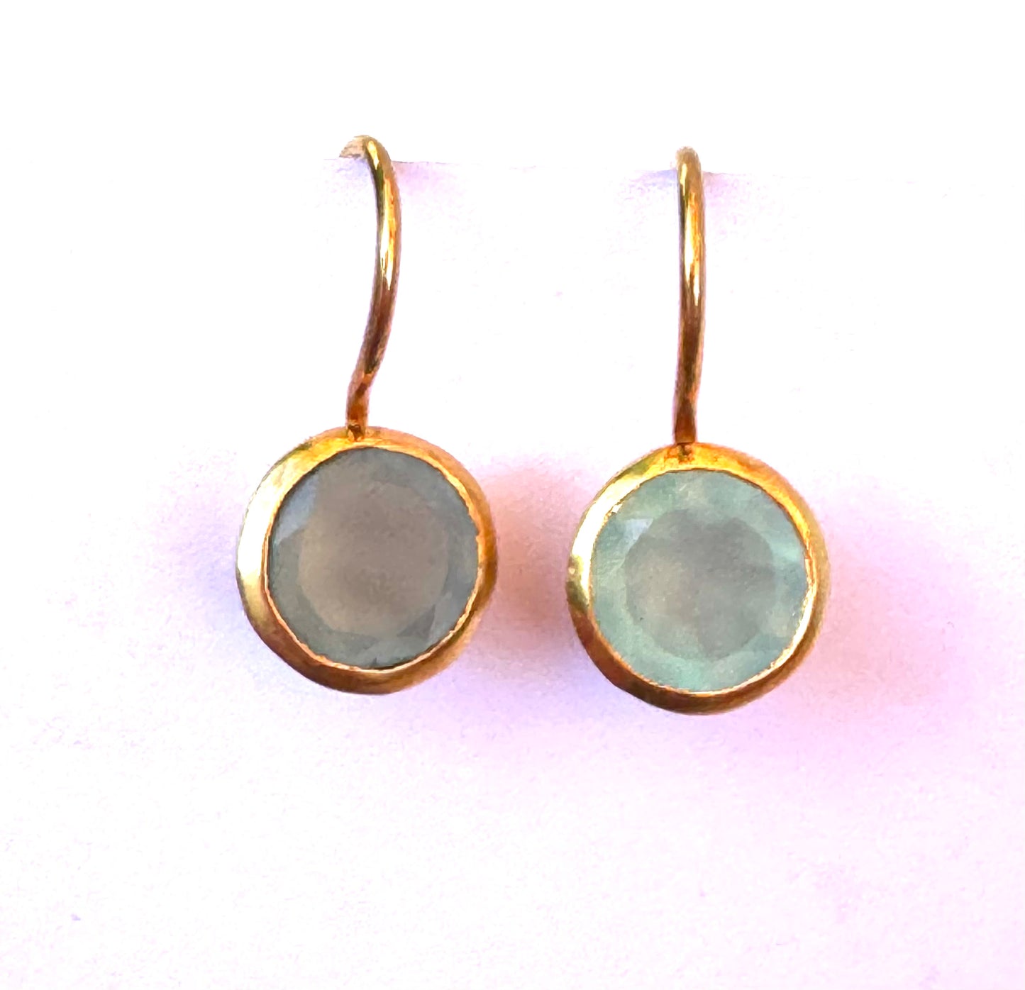 Dainty Bezel Set Aqua Chalcedony Drop Earrings