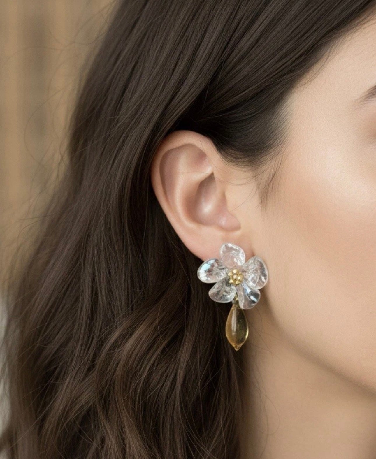 Clear Lucite Flower Drop Earrings