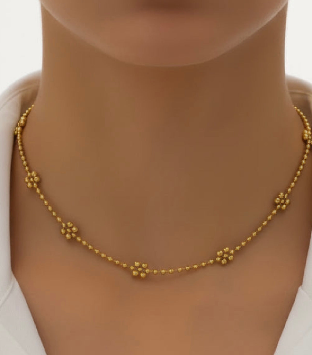 Floral Beaded Yellow Gold Necklace