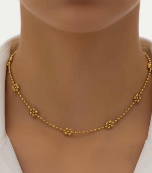 Floral Beaded Yellow Gold Necklace