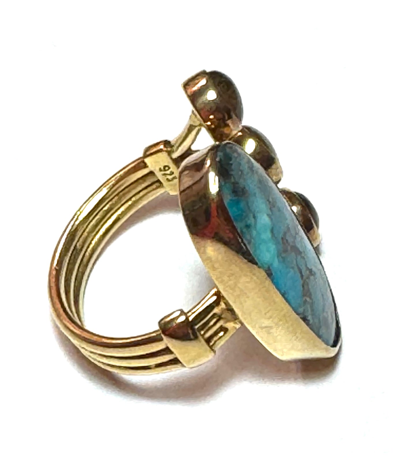 Yellow Gold Vermeil Adjustable Turquoise & Citrine Ring