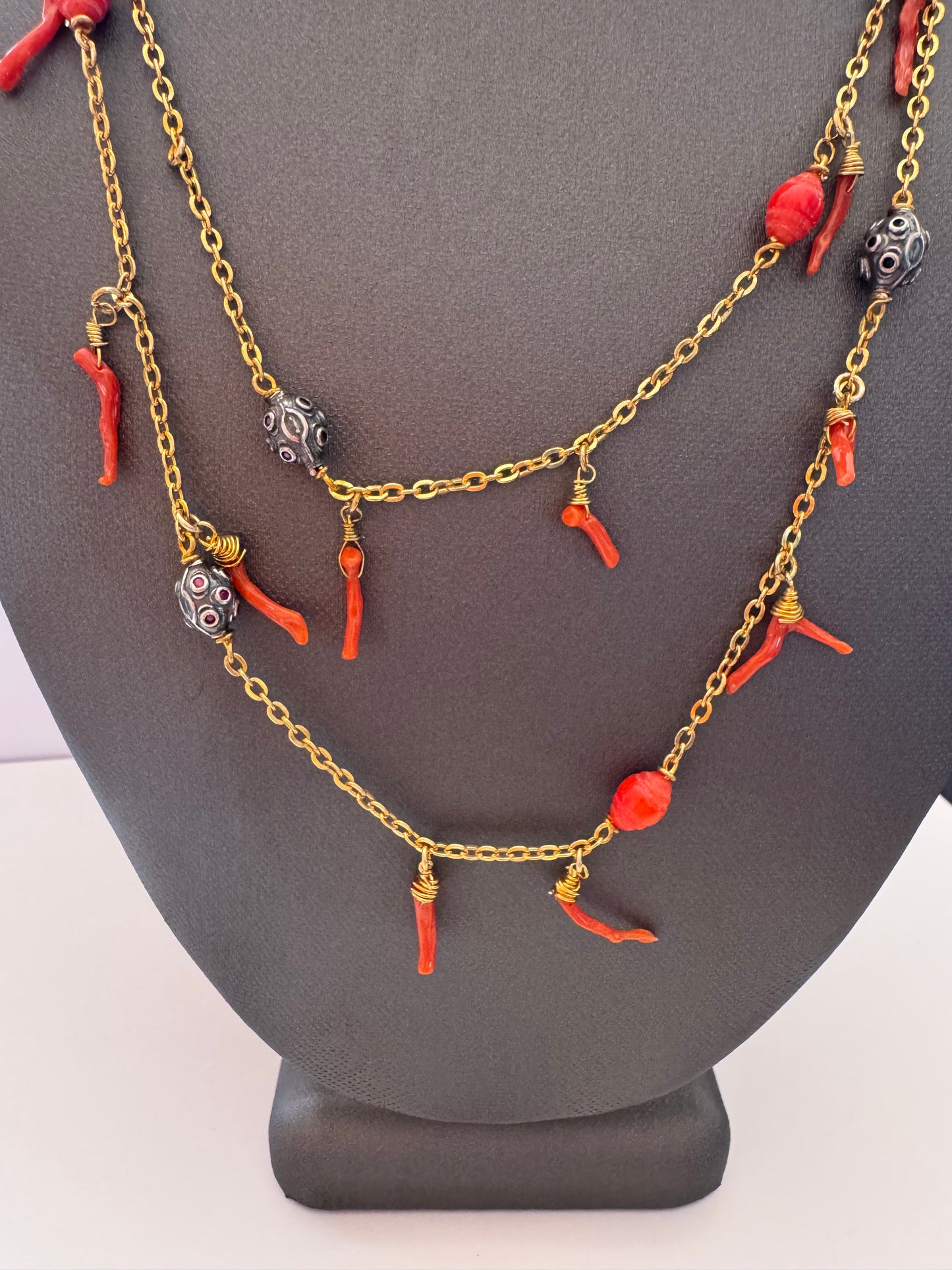 Yellow Gold Vermeil Chain & Coral Branch Charm Necklace
