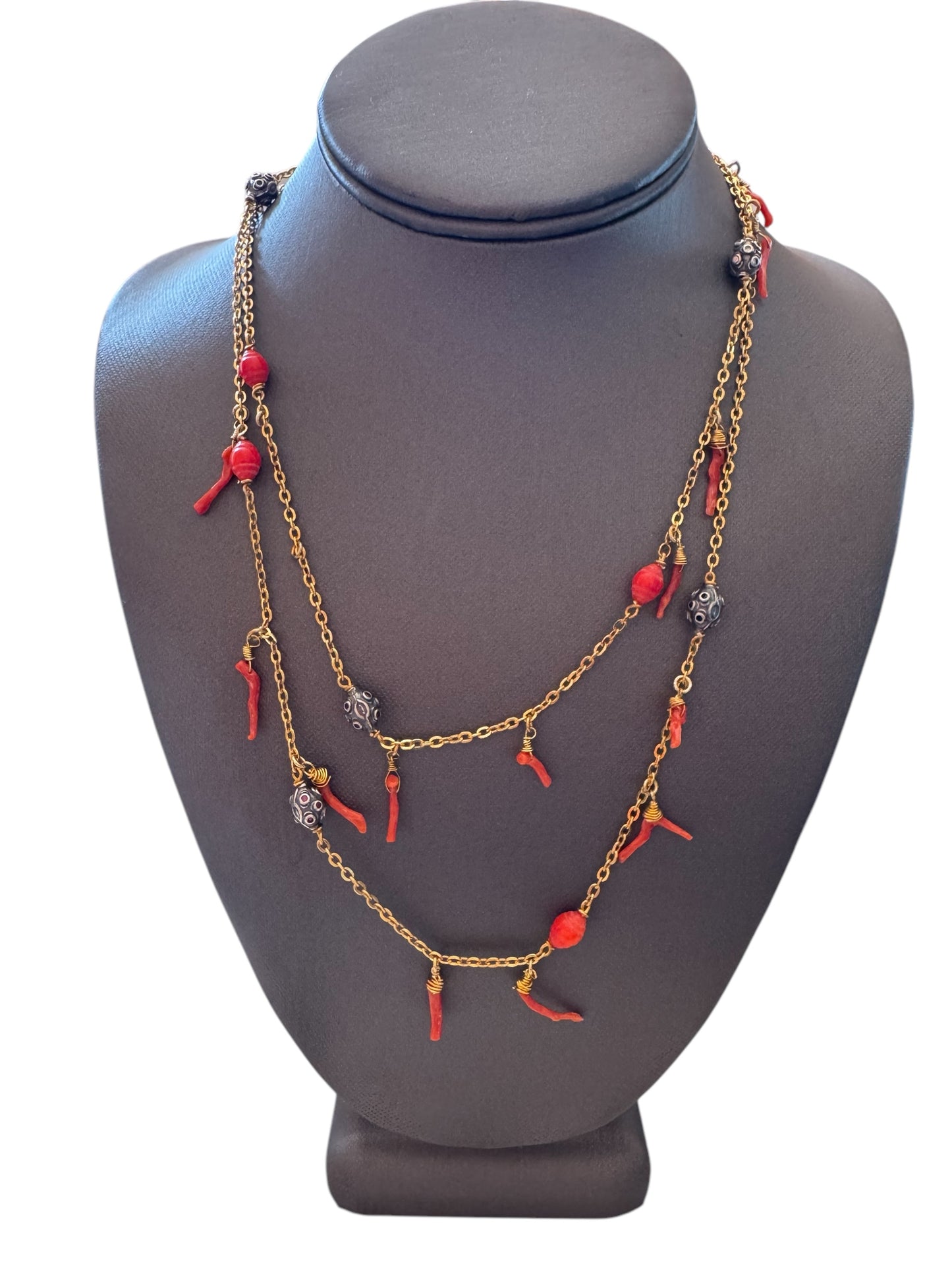 Yellow Gold Vermeil Chain & Coral Branch Charm Necklace