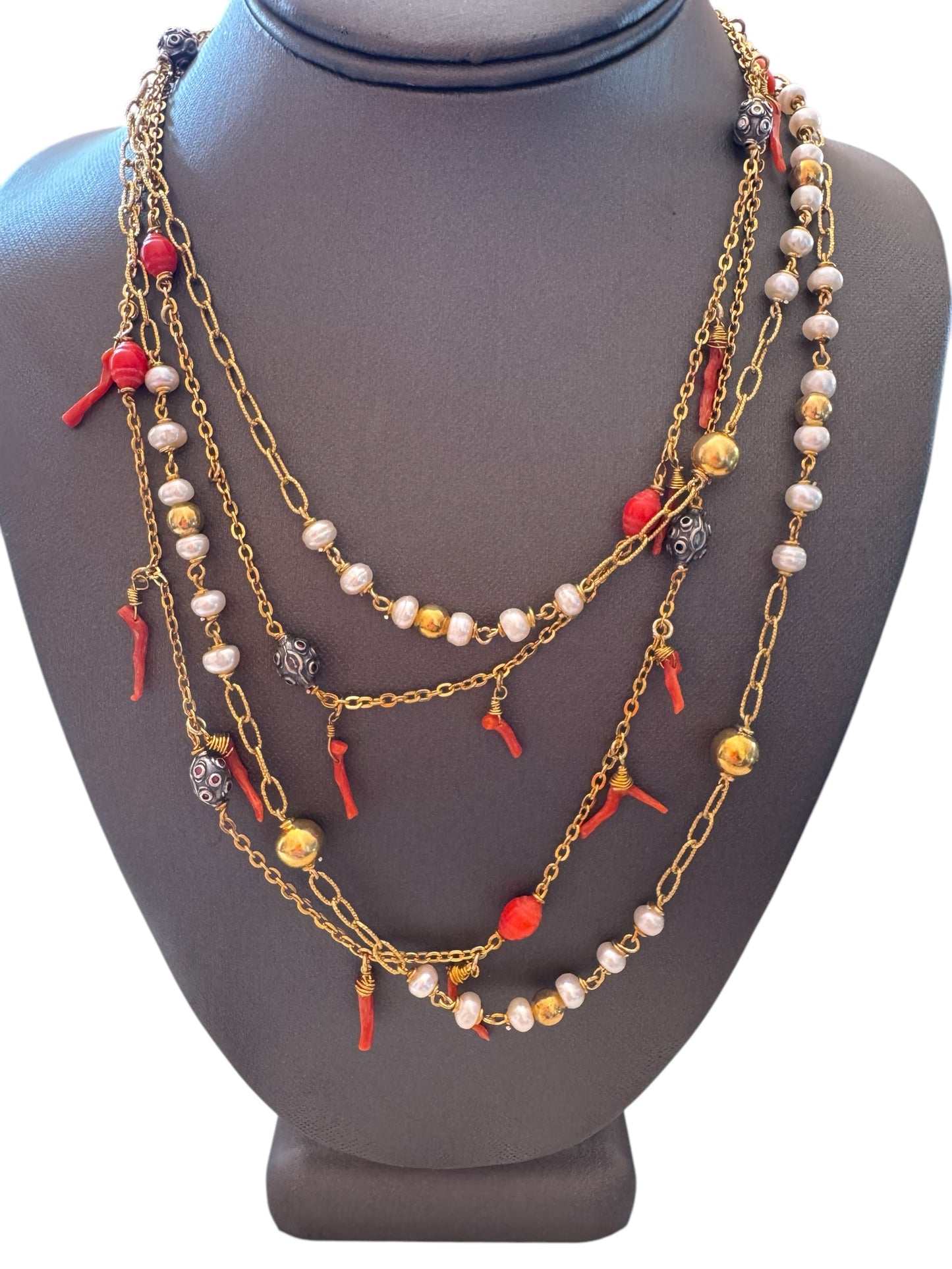 Yellow Gold Vermeil Chain & Pearl Long Necklace