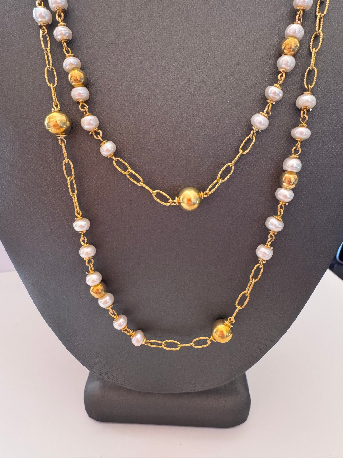 Yellow Gold Vermeil Chain & Pearl Long Necklace