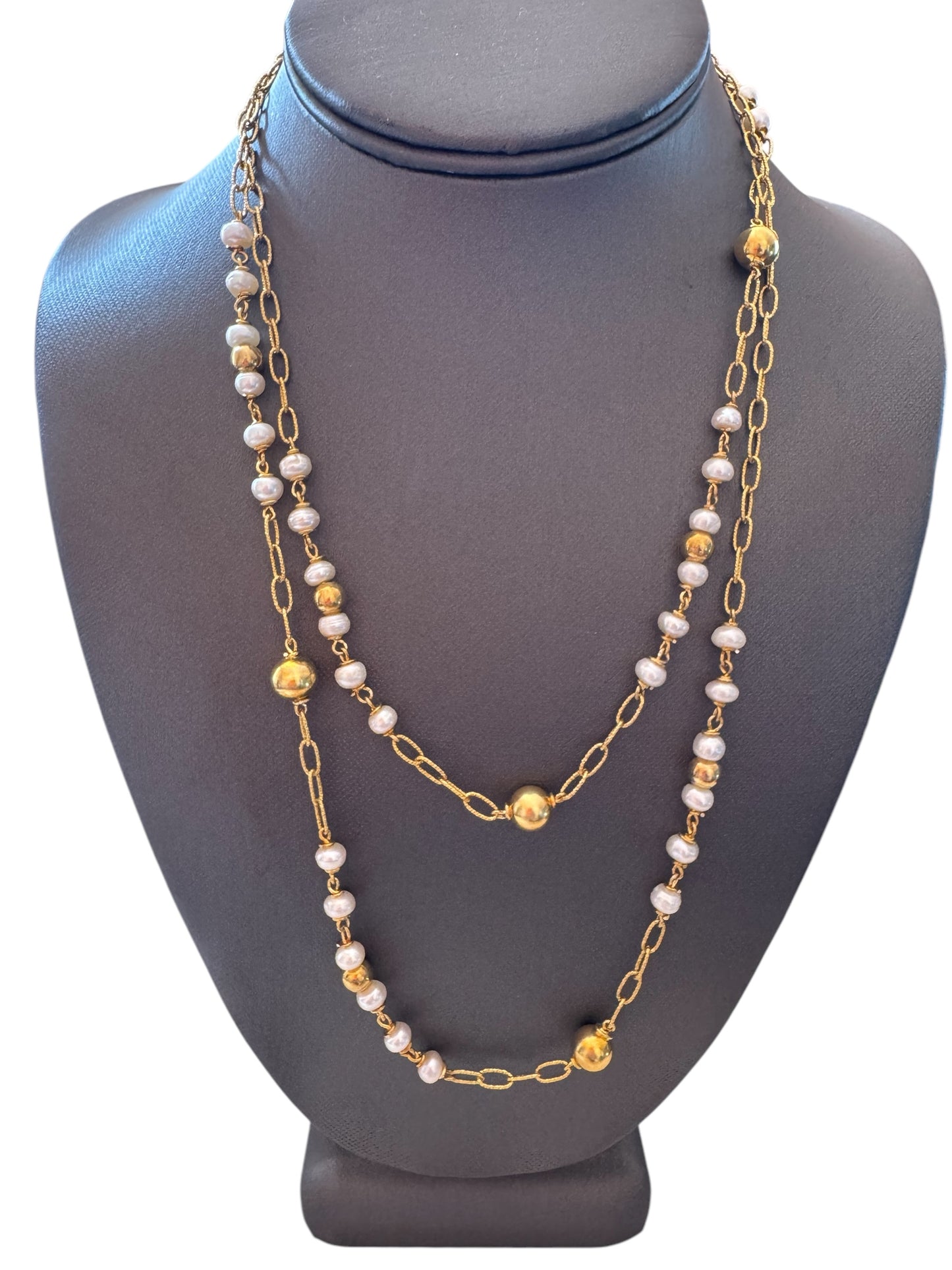 Yellow Gold Vermeil Chain & Pearl Long Necklace