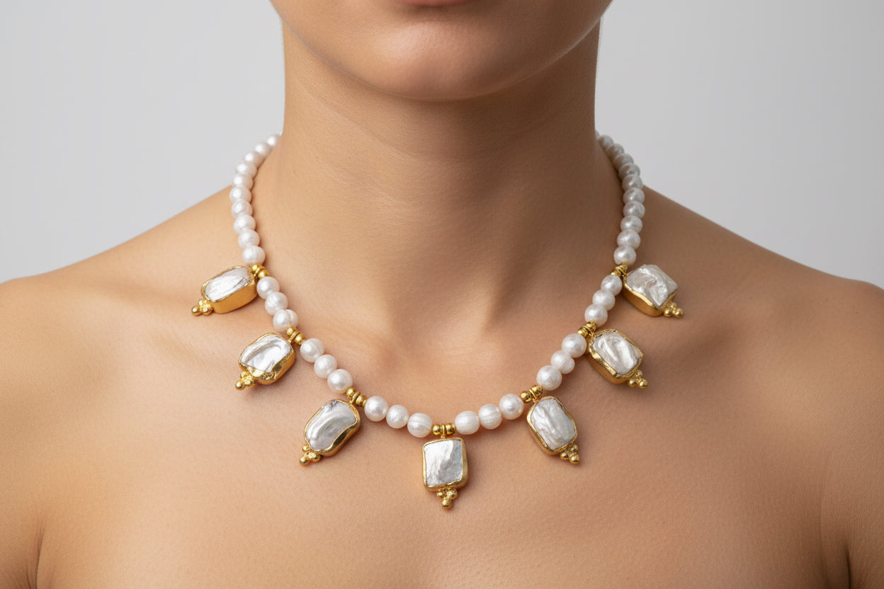 Pearl & Multi Mother of Pearl Pendants Necklace