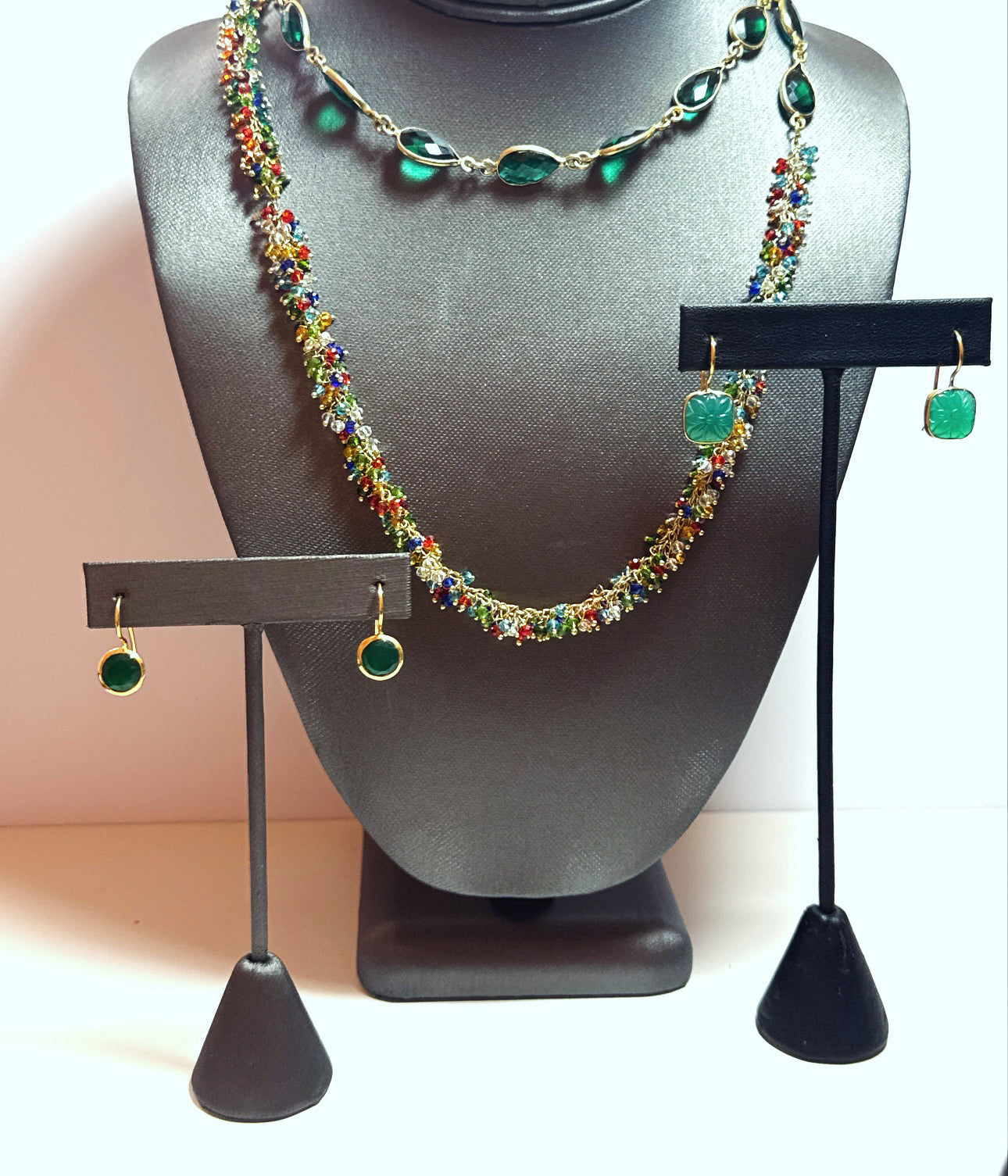 Dark Green Chalcedony, Multi Gemstone Seed Necklace
