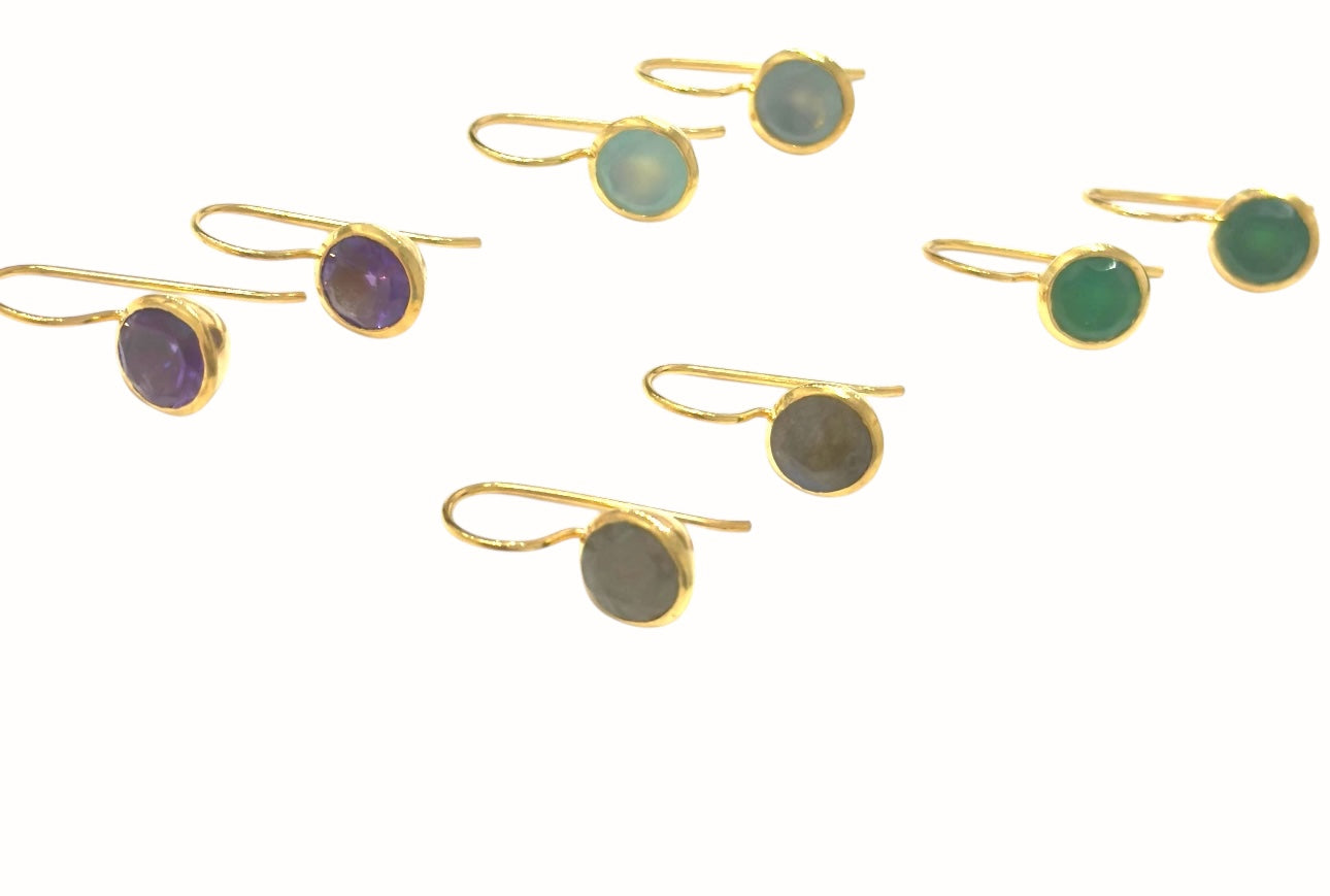 Dainty Bezel Set Aqua Chalcedony Drop Earrings