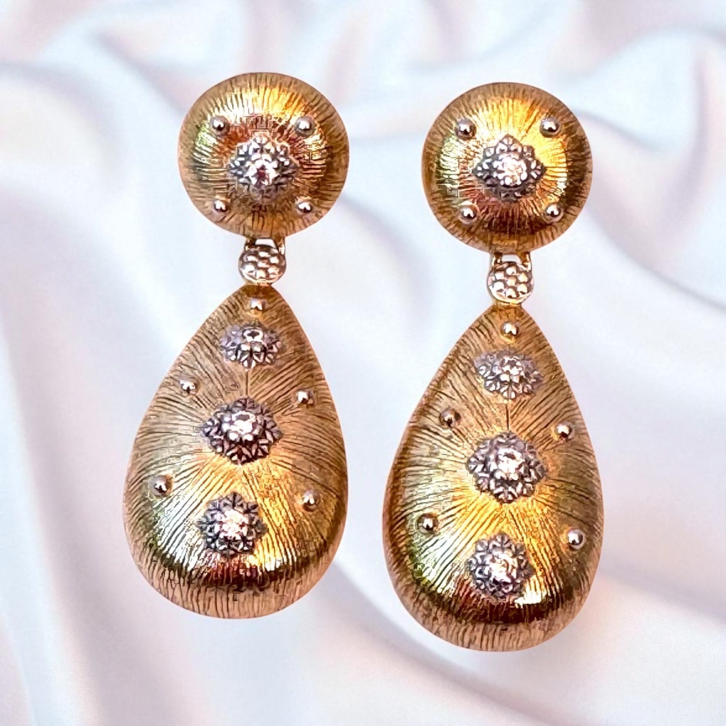 Brushed Gold & CZ Drop Earrings