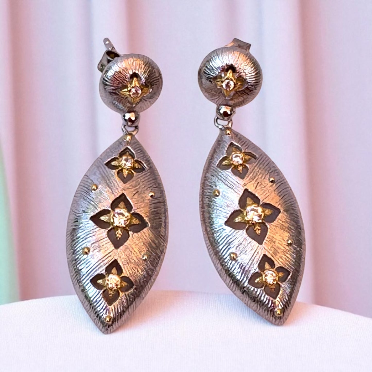 Brushed Silver & CZ Drop Earrings