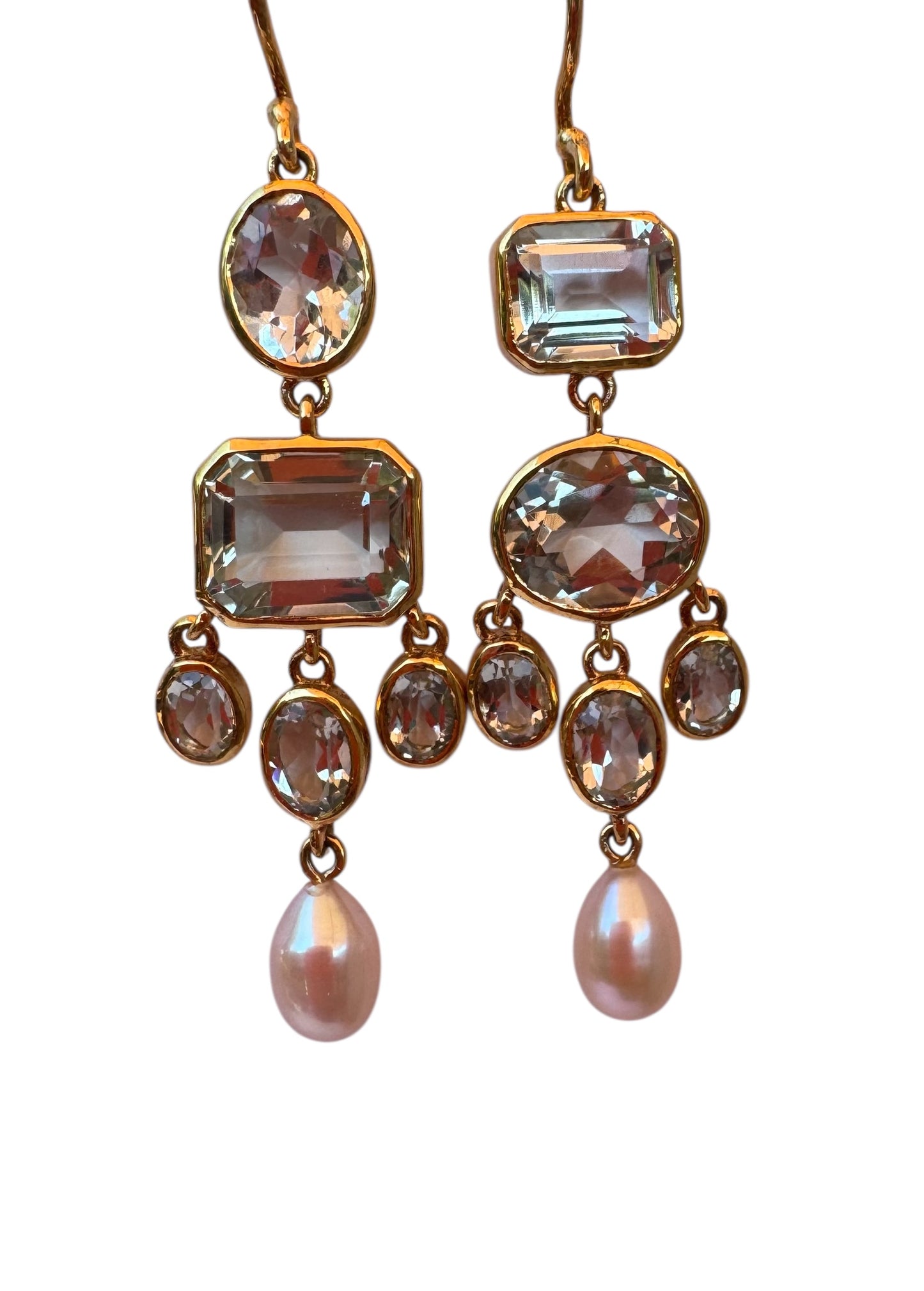 Blue Topaz & Pearl Chandelier Earrings