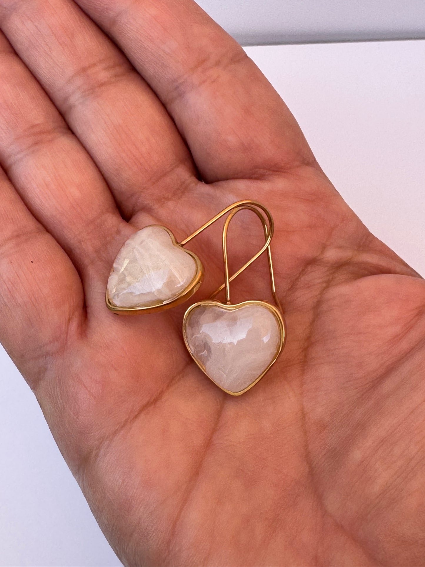 White Milky Chalcedony Heart Earrings