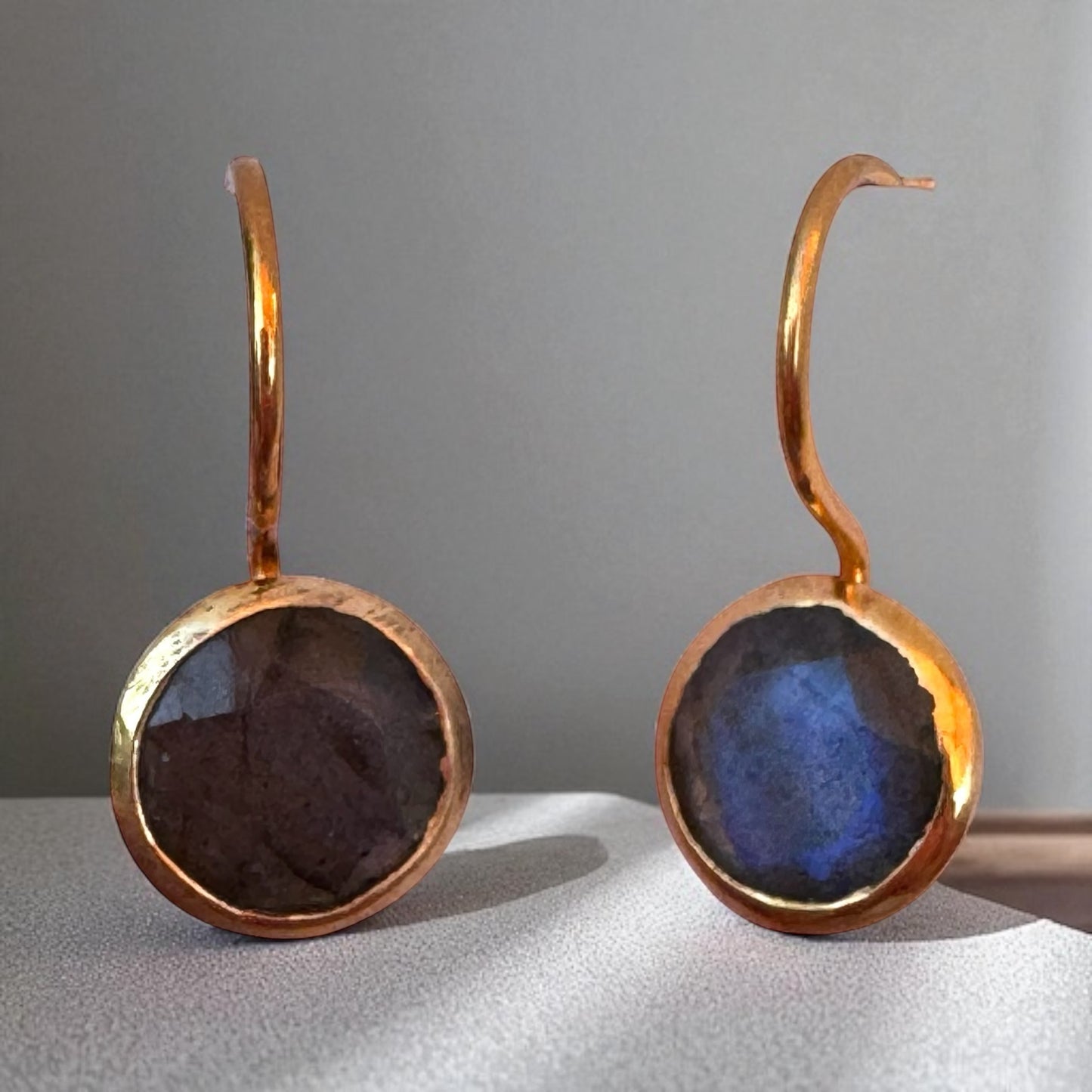 Dainty Bezel Set Labradorite Drop Earrings