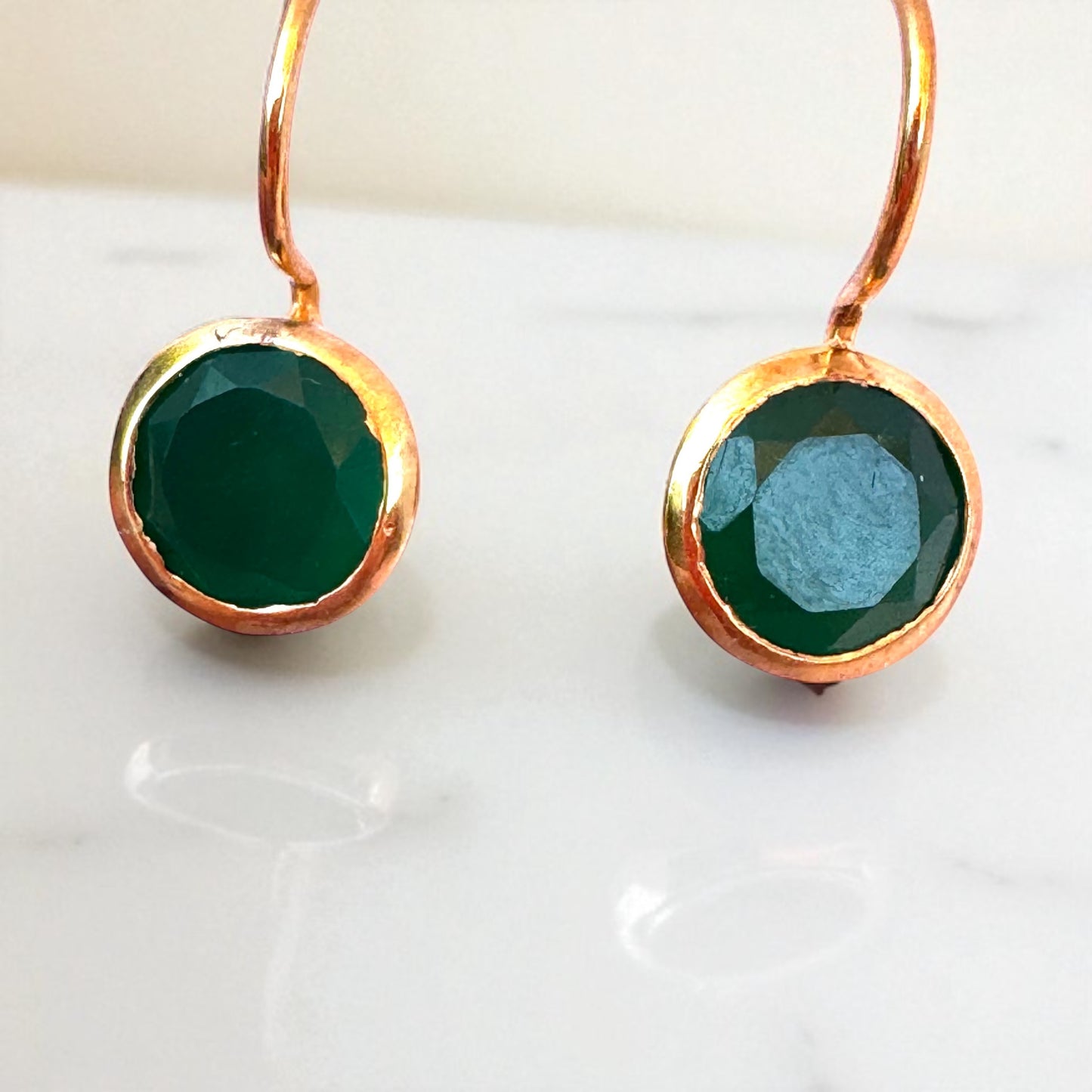 Dainty Bezel Set Green Agate Drop Earrings