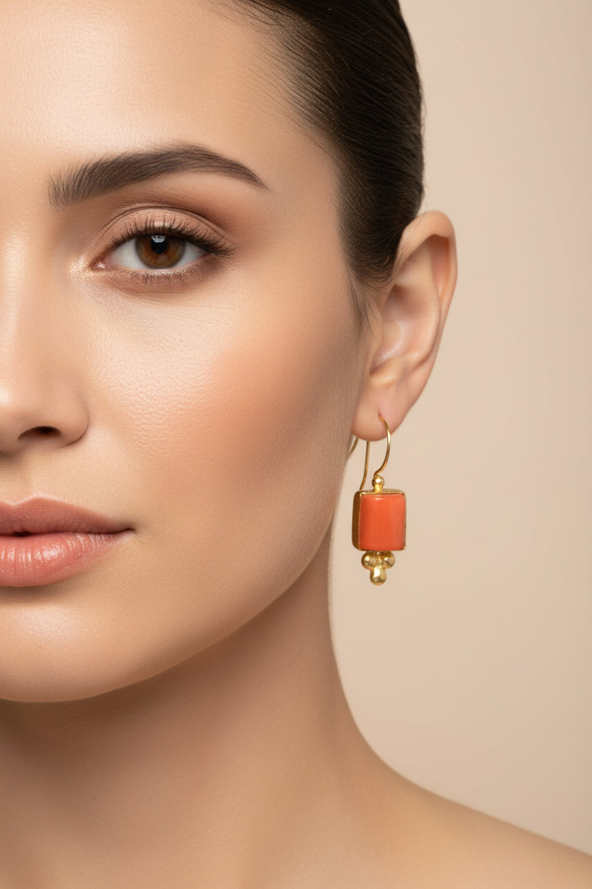 Square Coral Drop Earrings