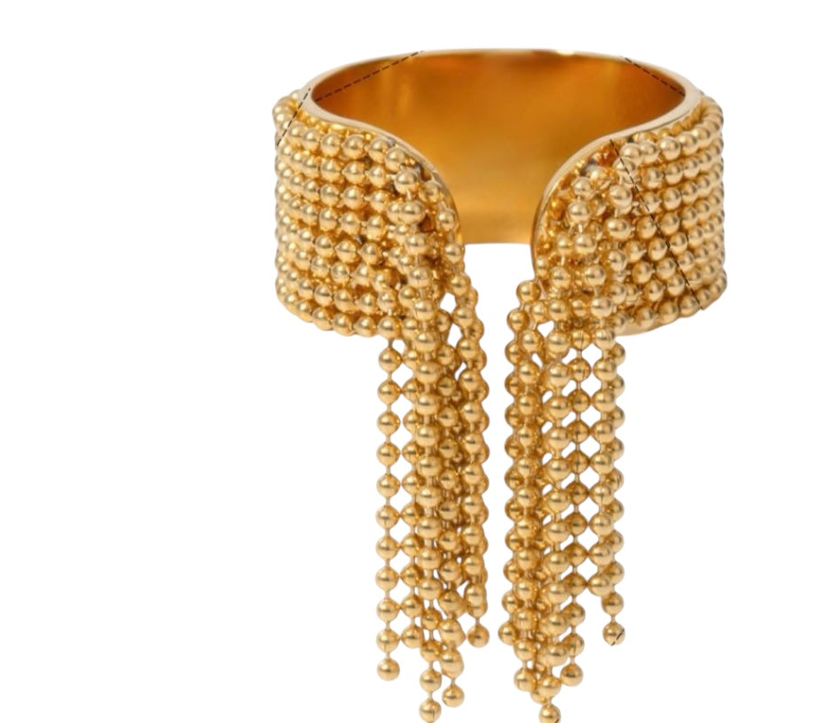 Textured Golden Ring with Beaded Fringe