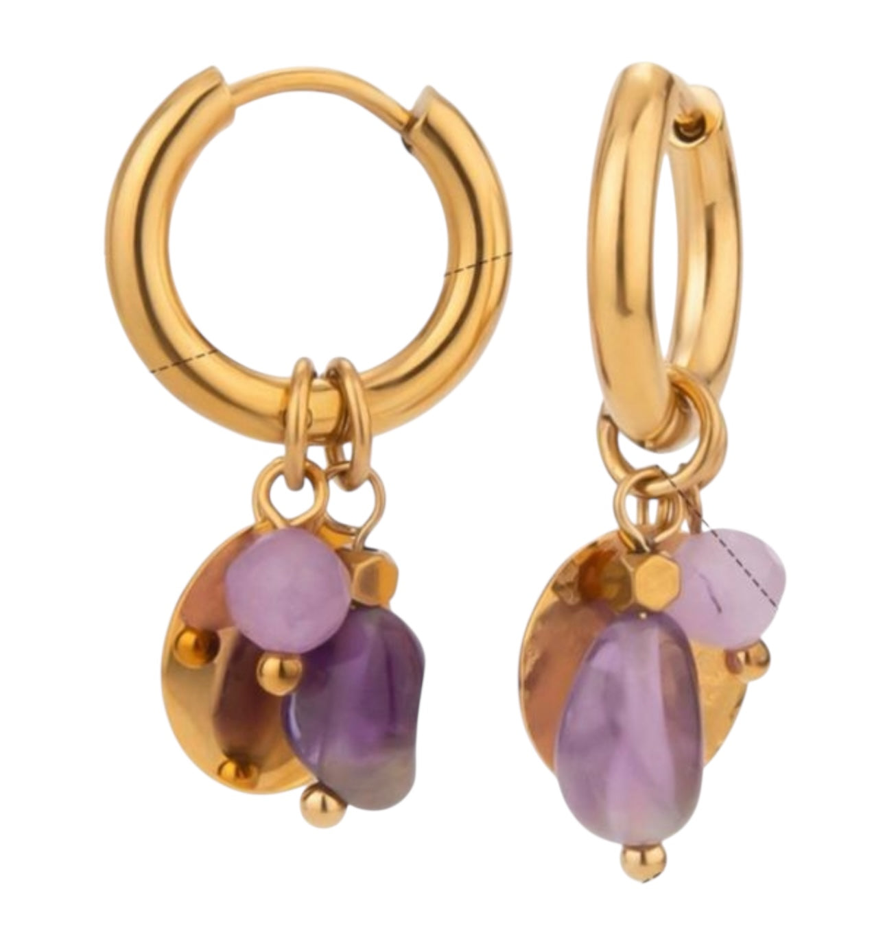 Dainty Circle Charm & Double Amethyst Hoop Earrings