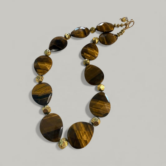 Large Tigger Eye Flat Bead Necklace
