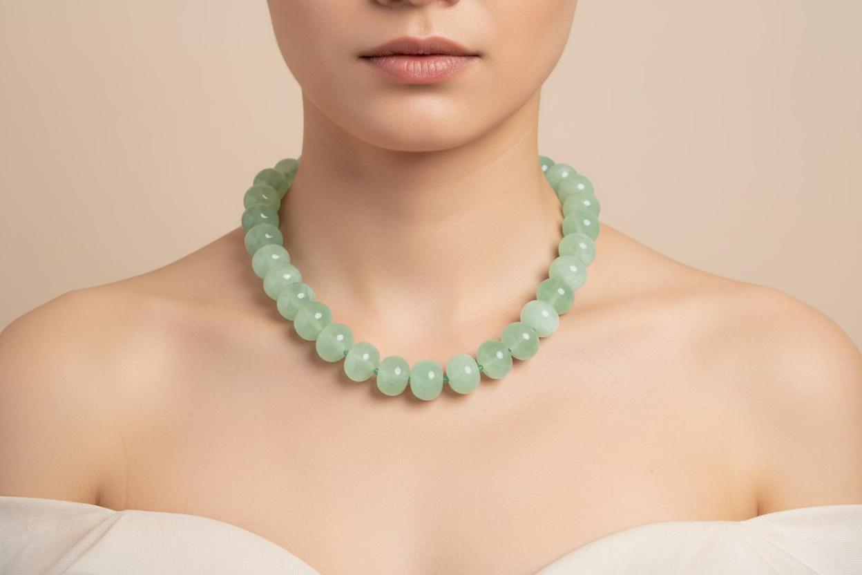 Oversized Aqua Resin & Green Jade Beaded Necklace