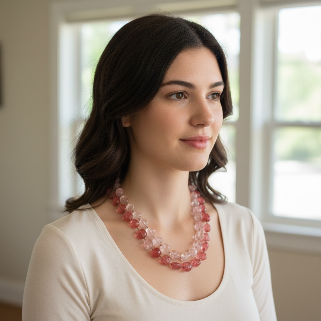 Dark Pink Chalcedony Hand Wired Necklace