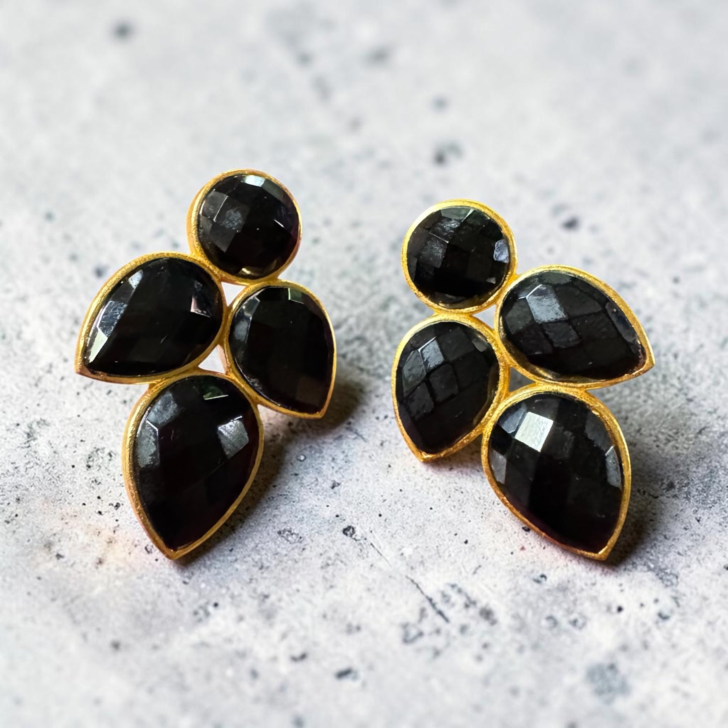 Black Onyx Multi Leaf Drop Earrings