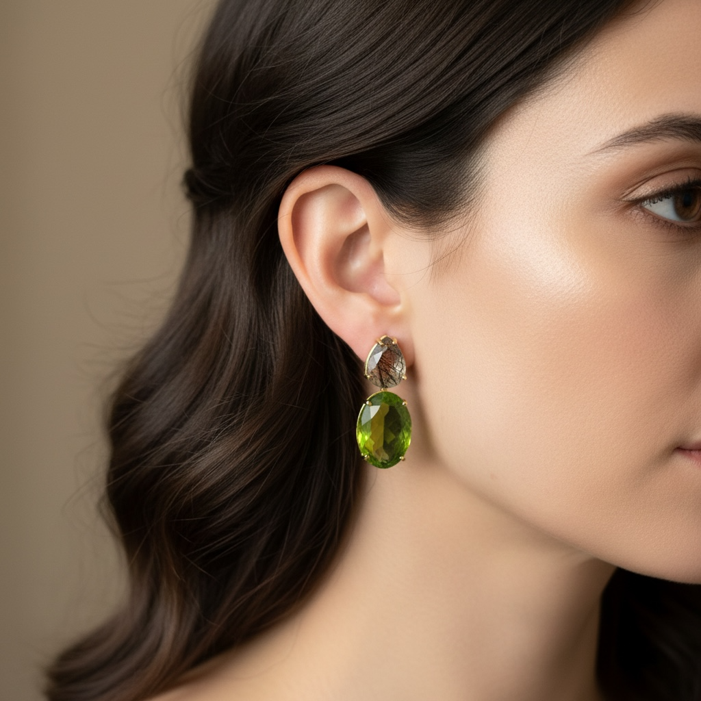 Rutilated Quartz & Peridot Drop Earrings