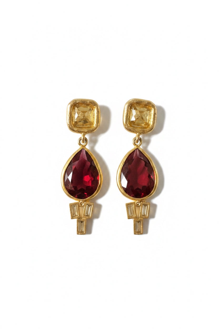 Gold & Raspberry Chalcedony Tear Drop Earrings