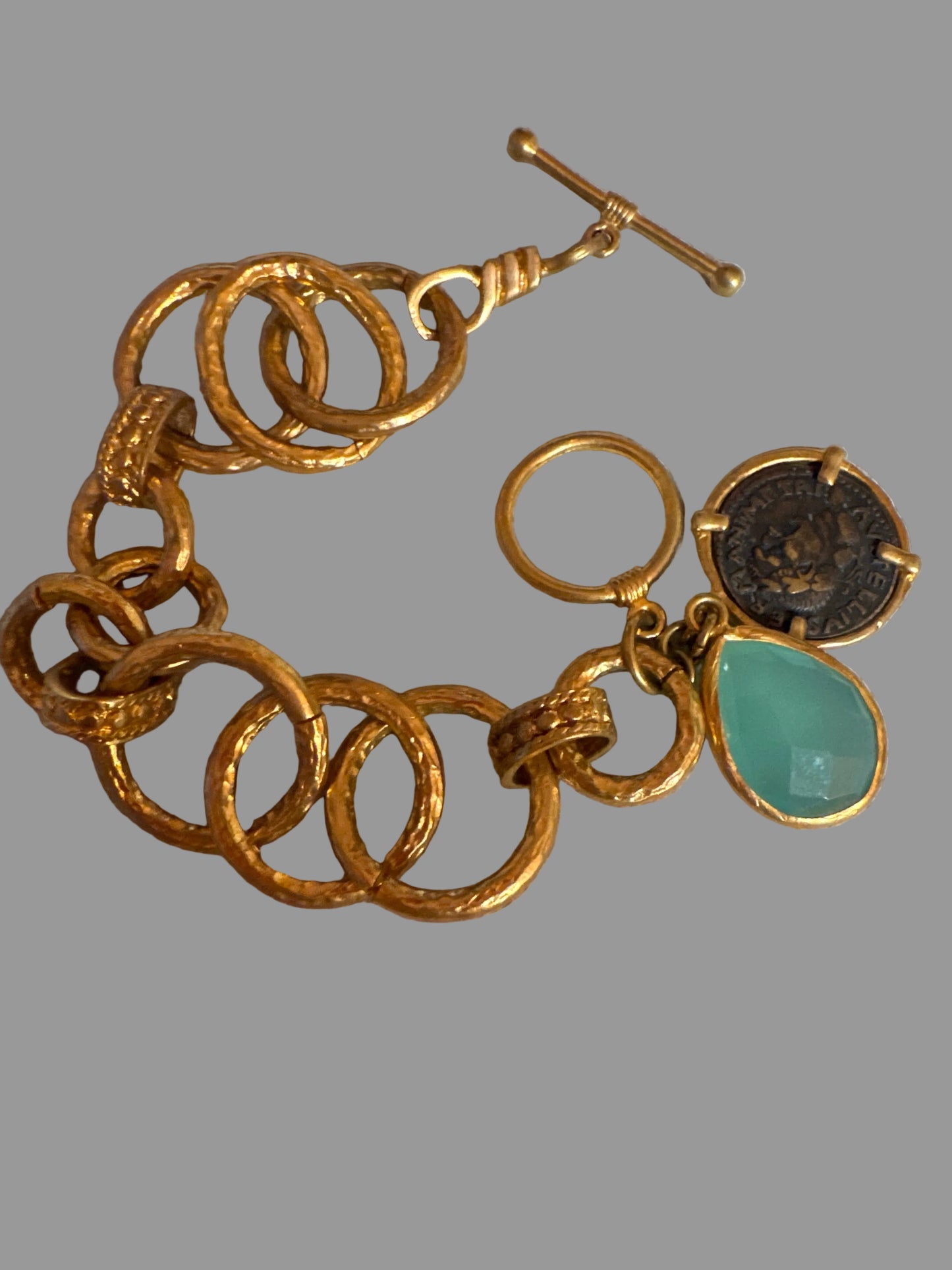 Brass Gold Plated Link Bracelet & Charm