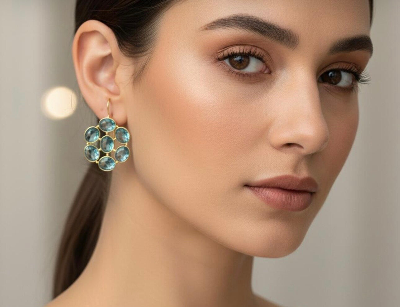 Blue Topaz Rose Shape Drop Earrings