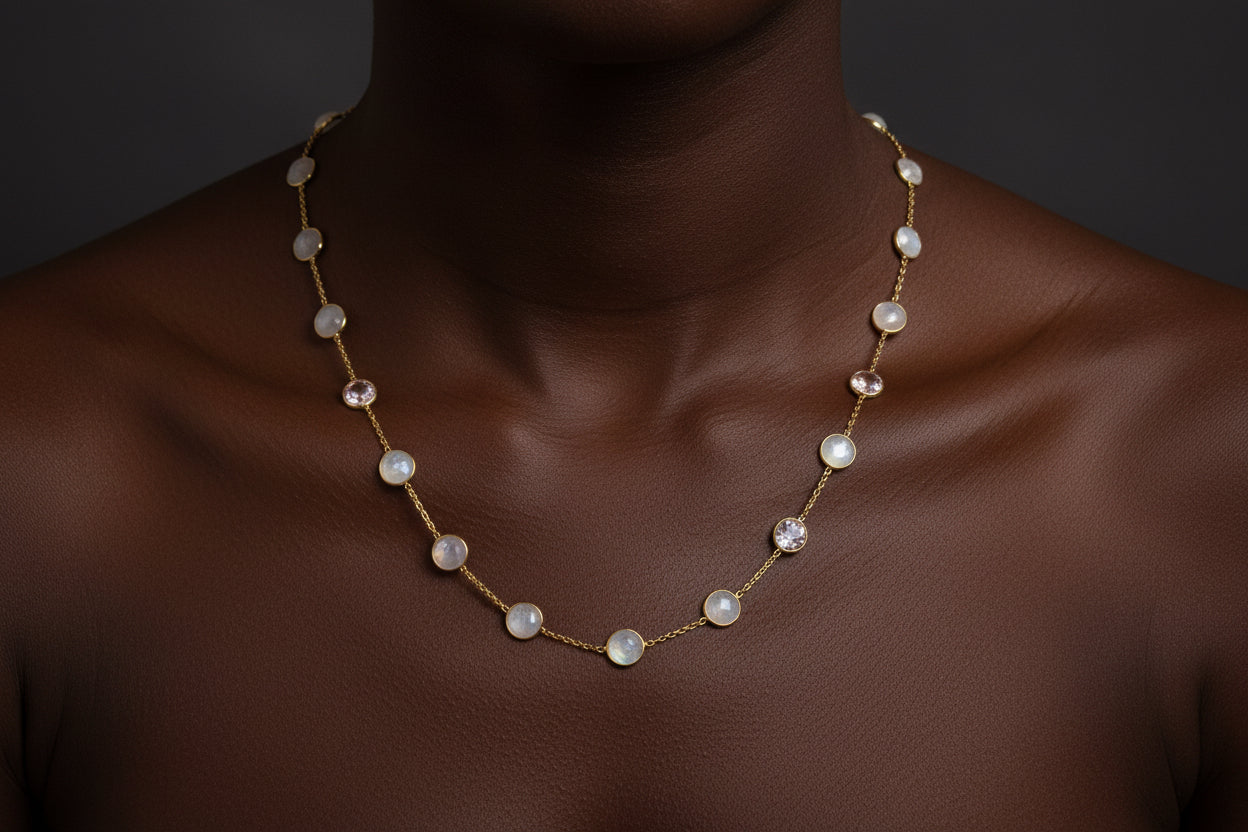 Round Sliced Cut Moonstone Dainty Beaded Chain