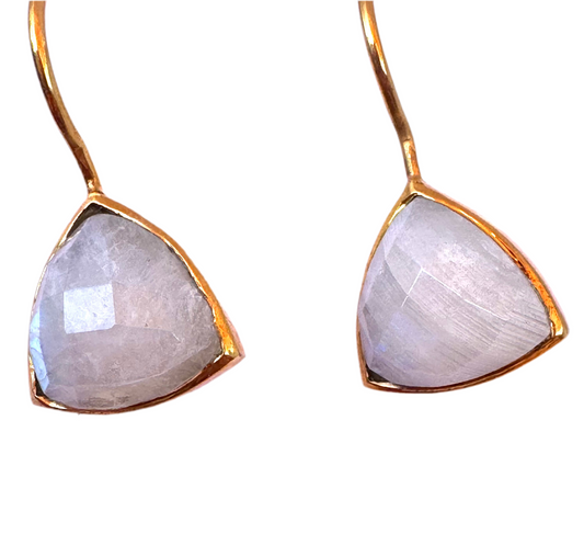 Triangle Bezel Set Moonstone Drop Earrings