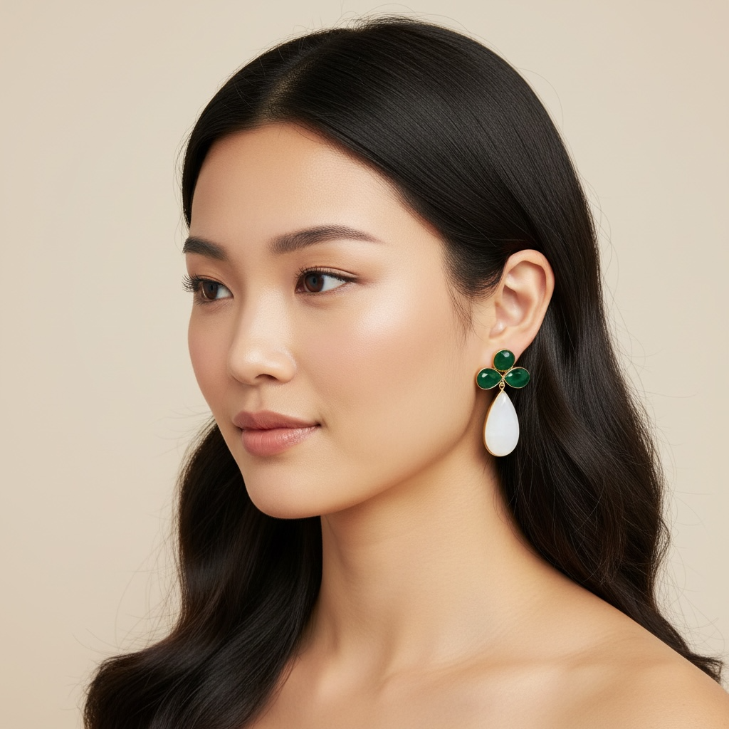 Green Onyx and White Chalcedony Drop Earrings