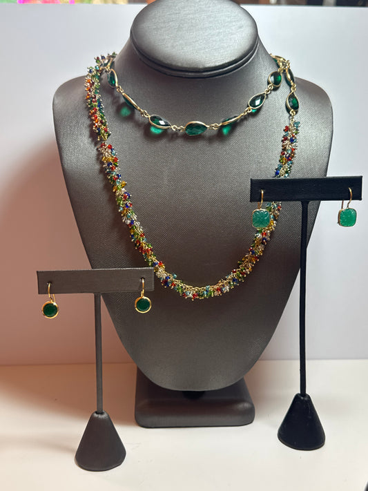 Carved Flower Green Agate Drop Earrings