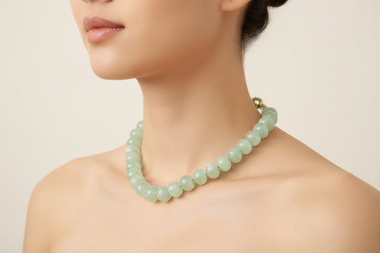 Oversized Aqua Resin & Green Jade Beaded Necklace