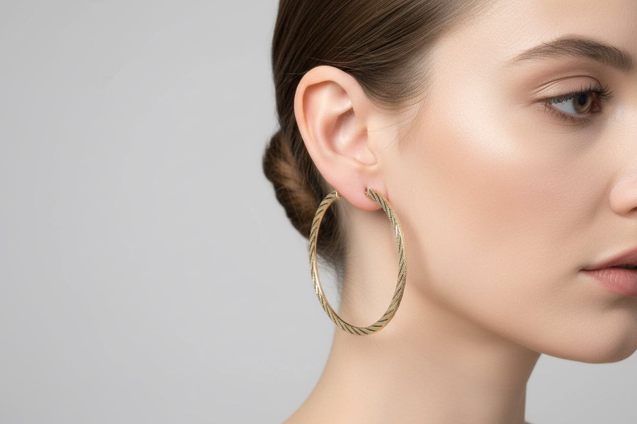 Yellow Gold Vermeil Textured Large Hoop Earrings