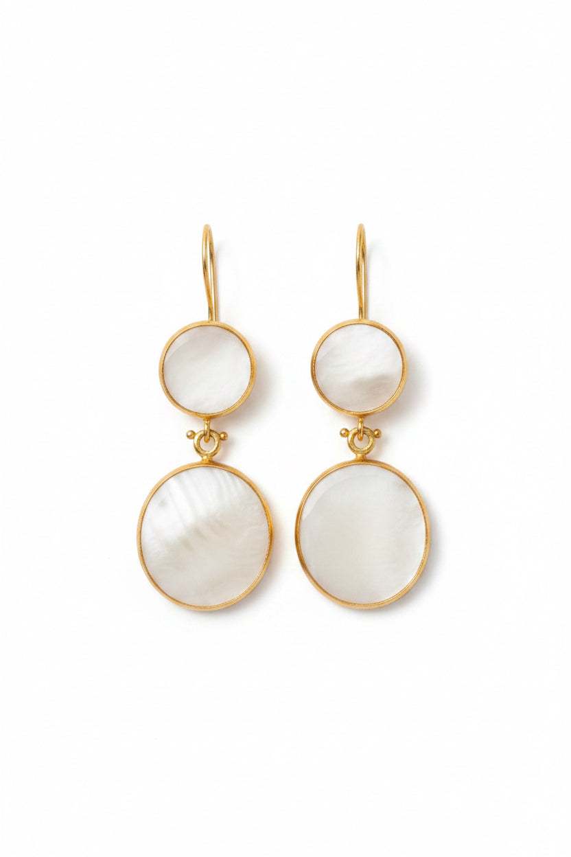Double Round White Agate Drop Earrings