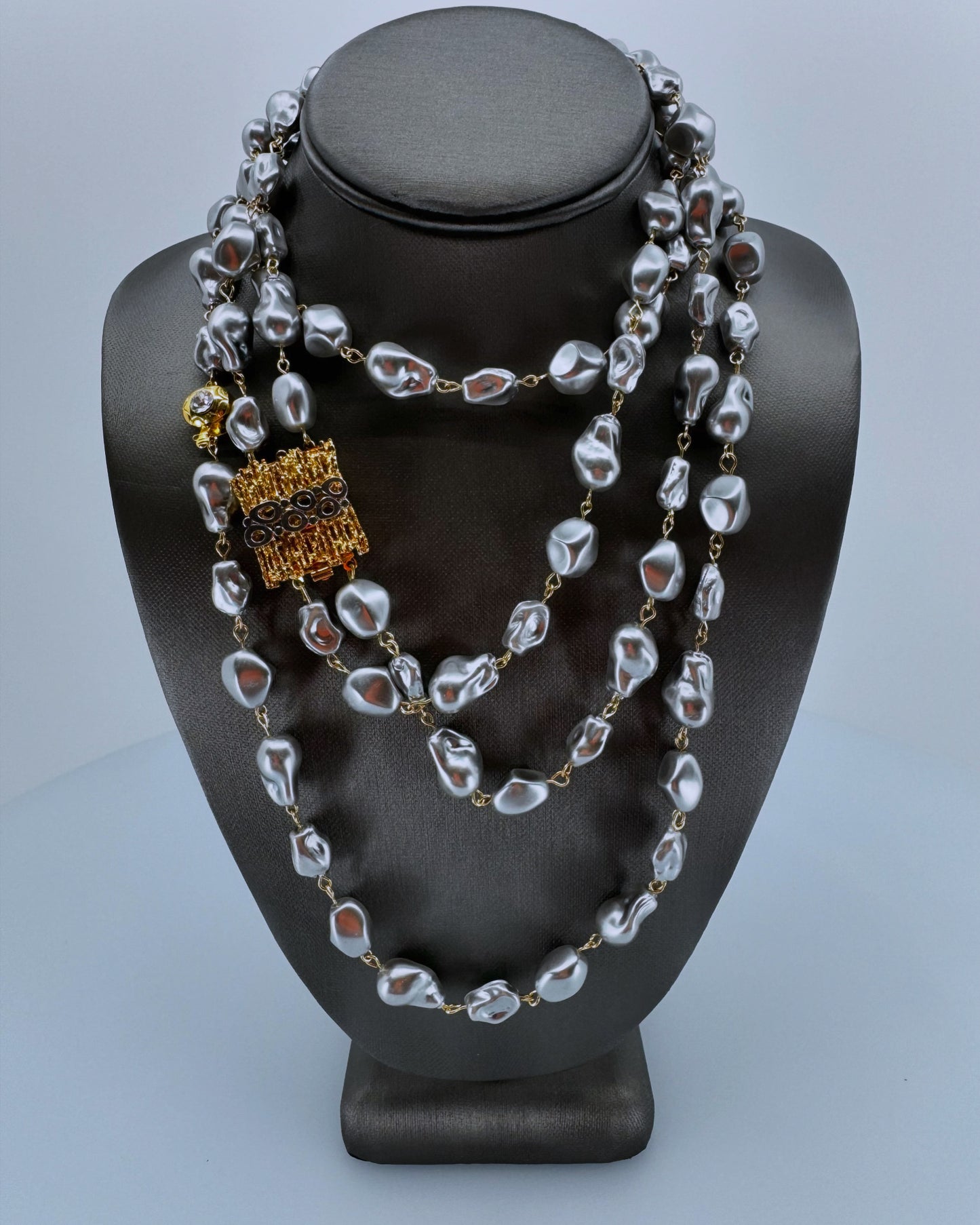 Three Row Gray Pearl Necklace