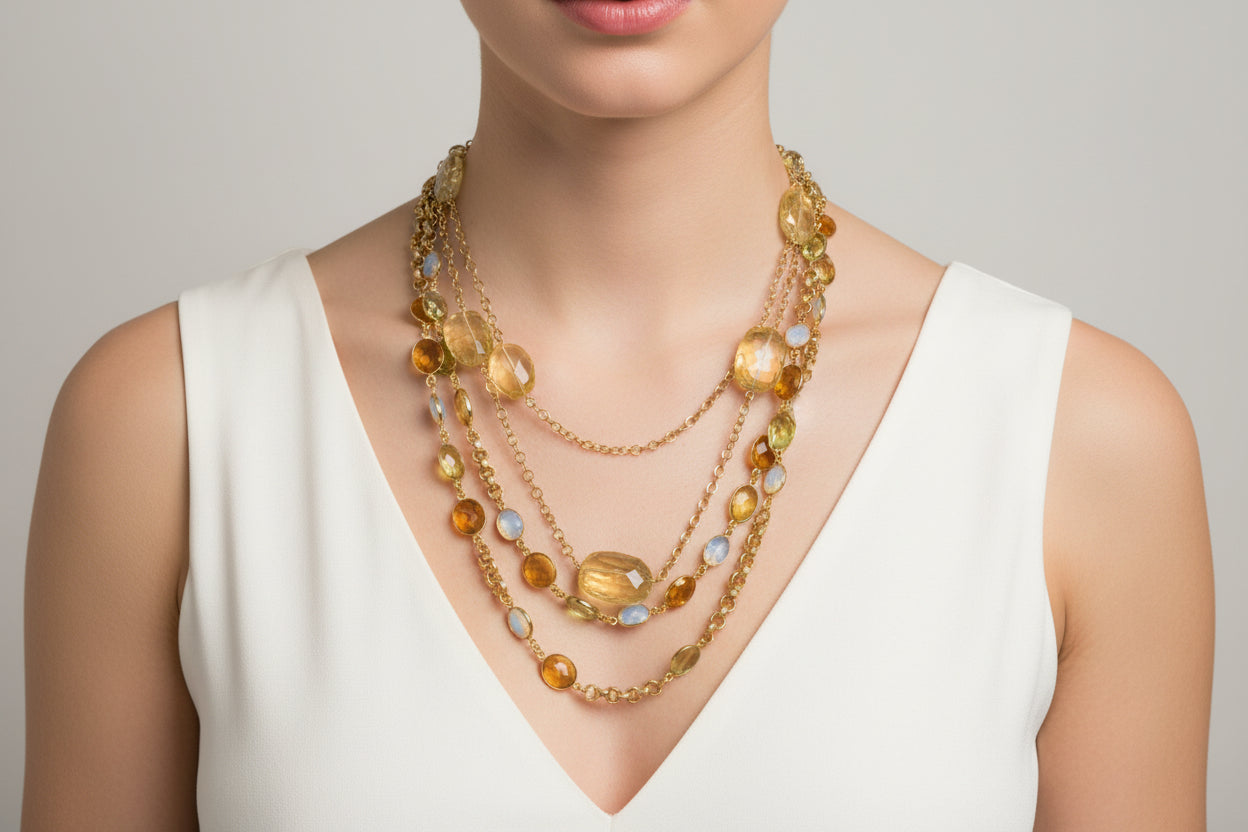 Yellow Gold Vermeil Chain & Citrine Long Necklace