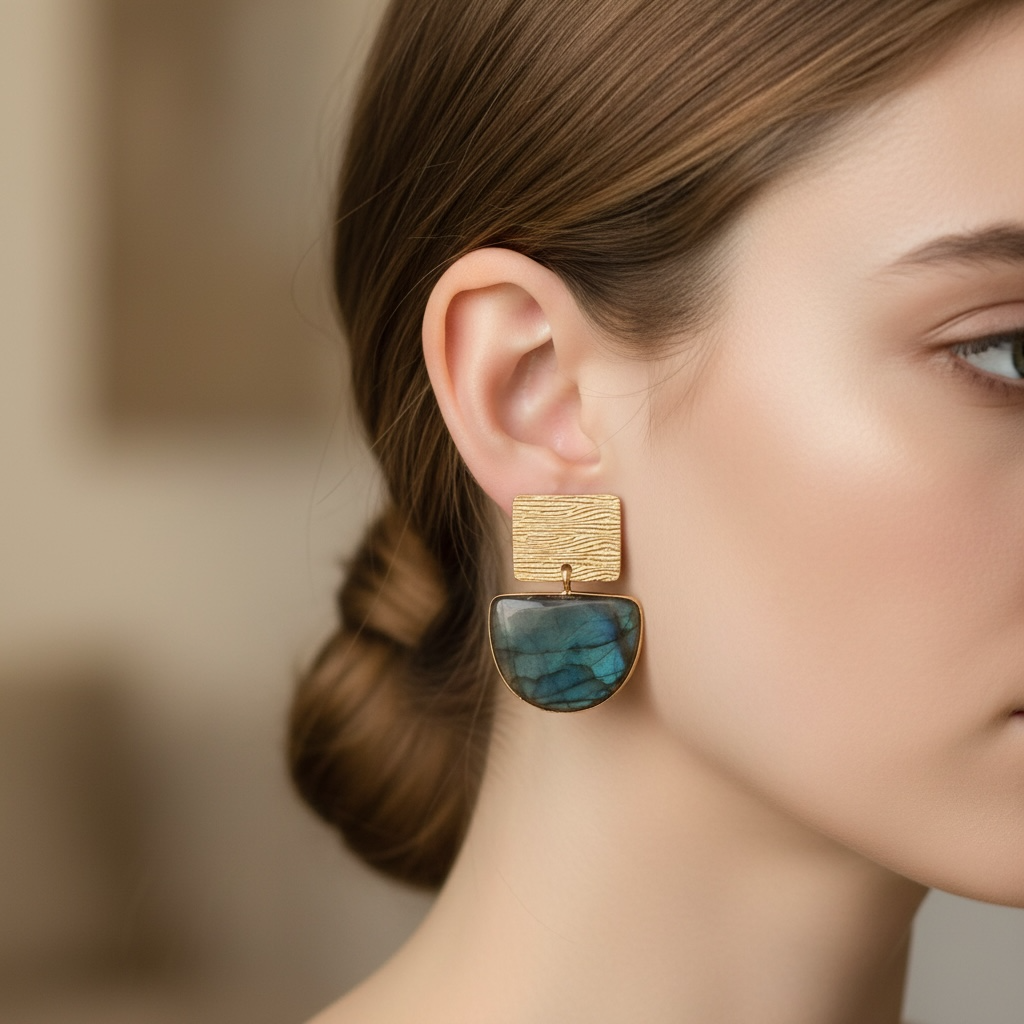 Labradorite Half Moon Drop Earrings