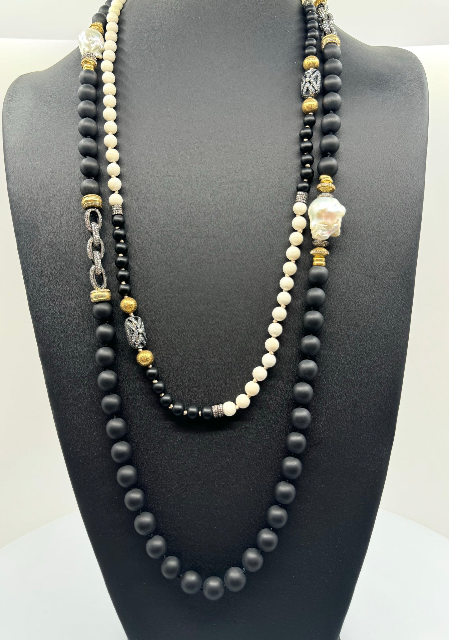 Onyx & White Agate Necklace