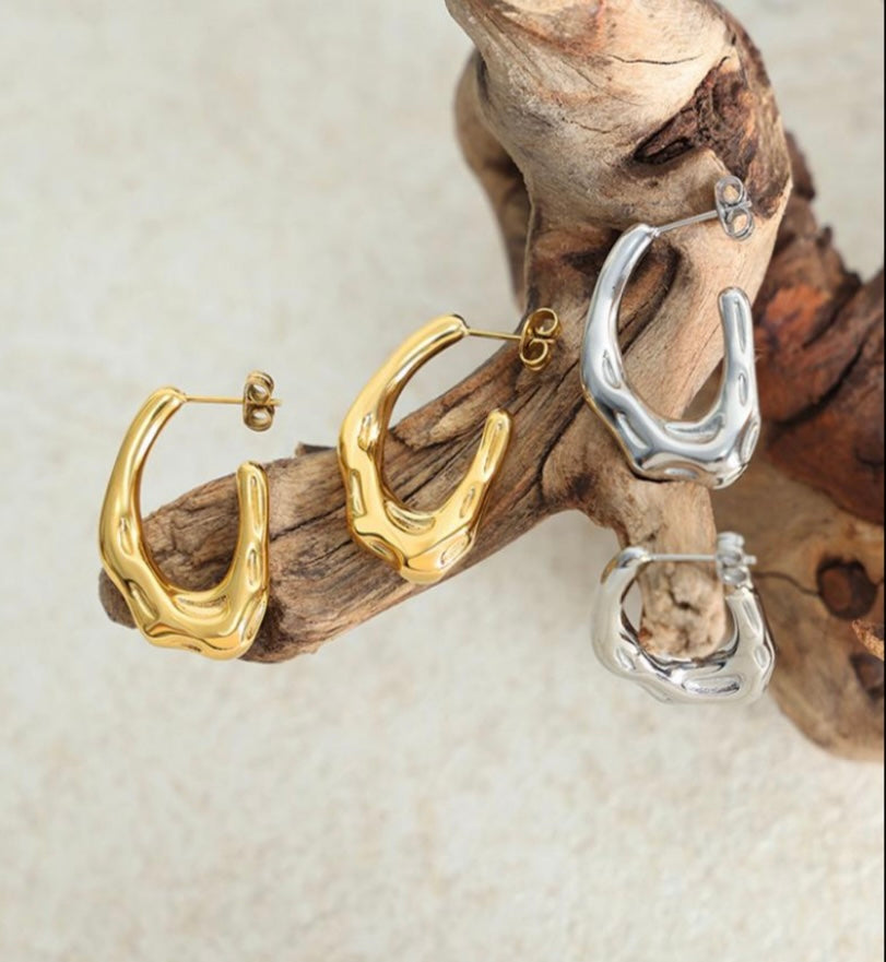 Yellow Gold Free Form Hoop Earrings