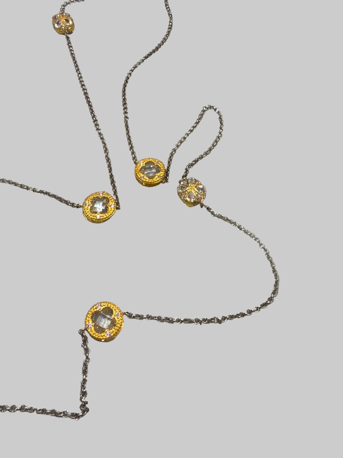 Silver Chain & Doubled Sided Gold Crystal Beads