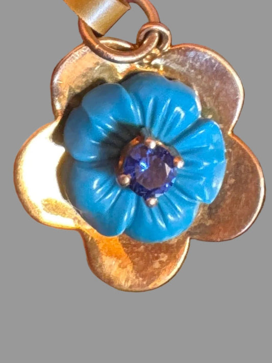 Carved Flower Turquoise Charm & Amethyst/ Chain Not Included
