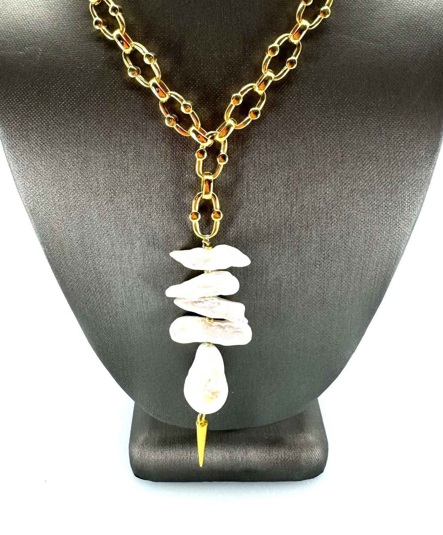 Yellow Gold Chain & Drop Pearl Necklace