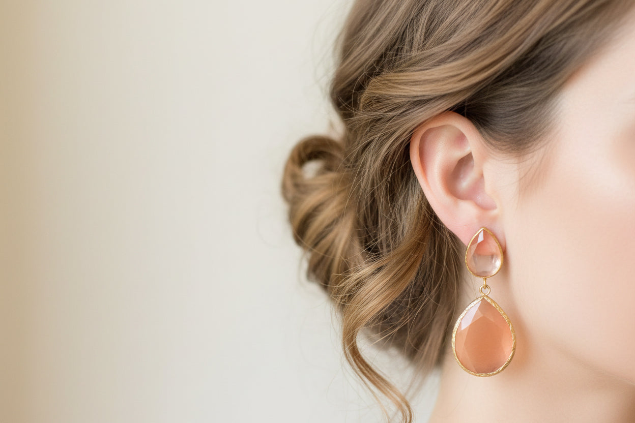 Tear Shape Peach Chalcedony Earrings