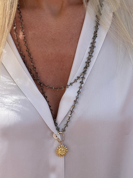 Extra Long Crystal Necklace & Sun Pendant
