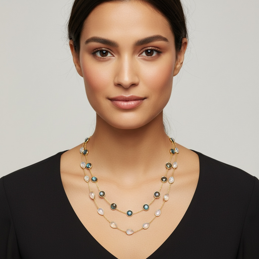 Round Sliced Cut Labradorite Dainty Beaded Chain